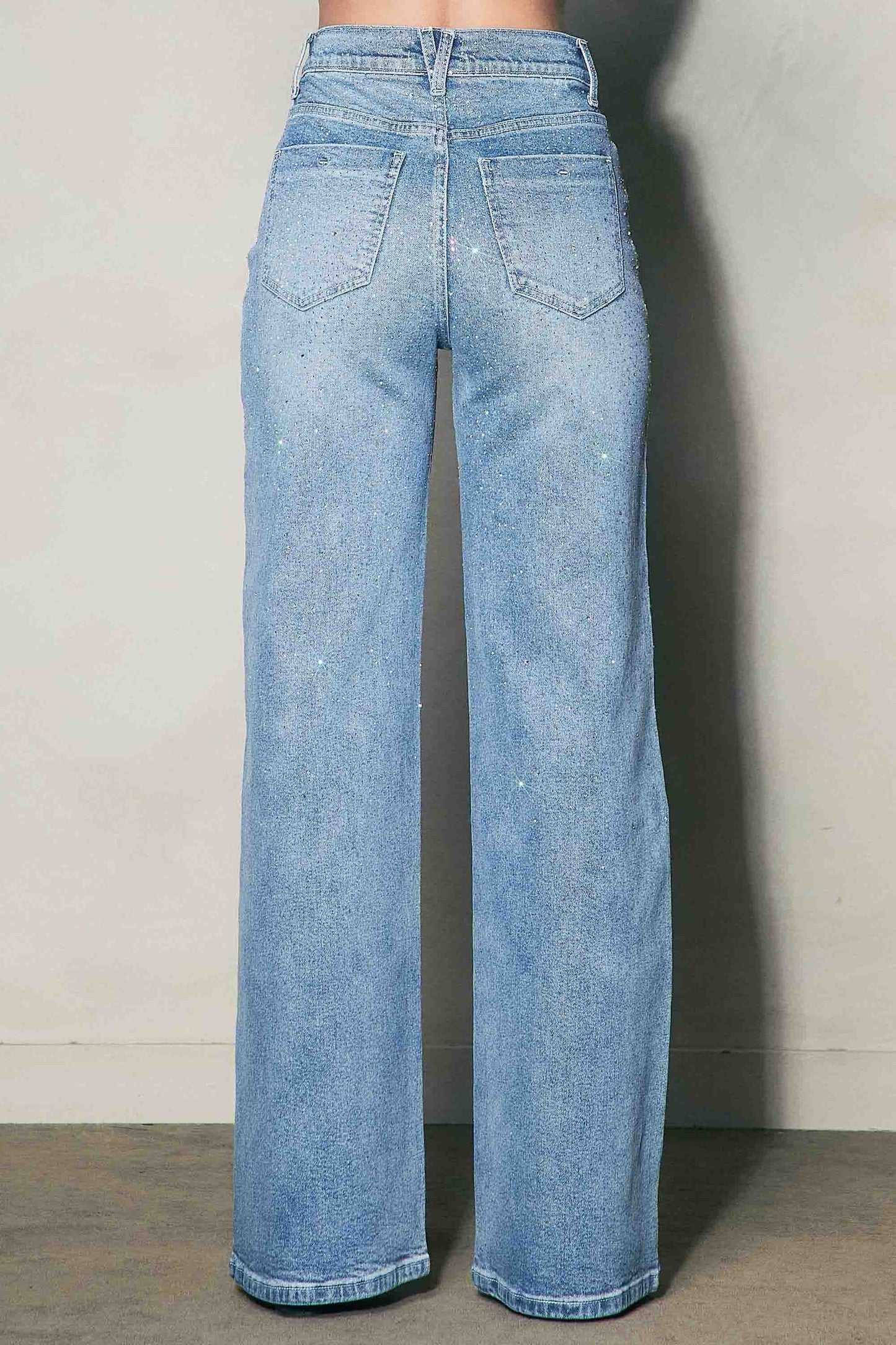 Rhinestone Wide Leg Denim