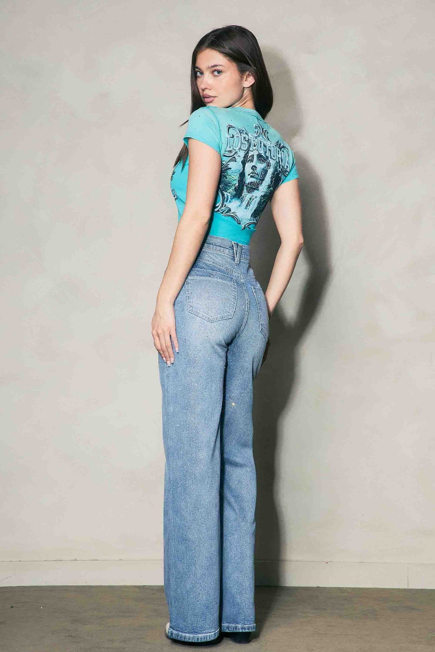 Rhinestone Wide Leg Denim
