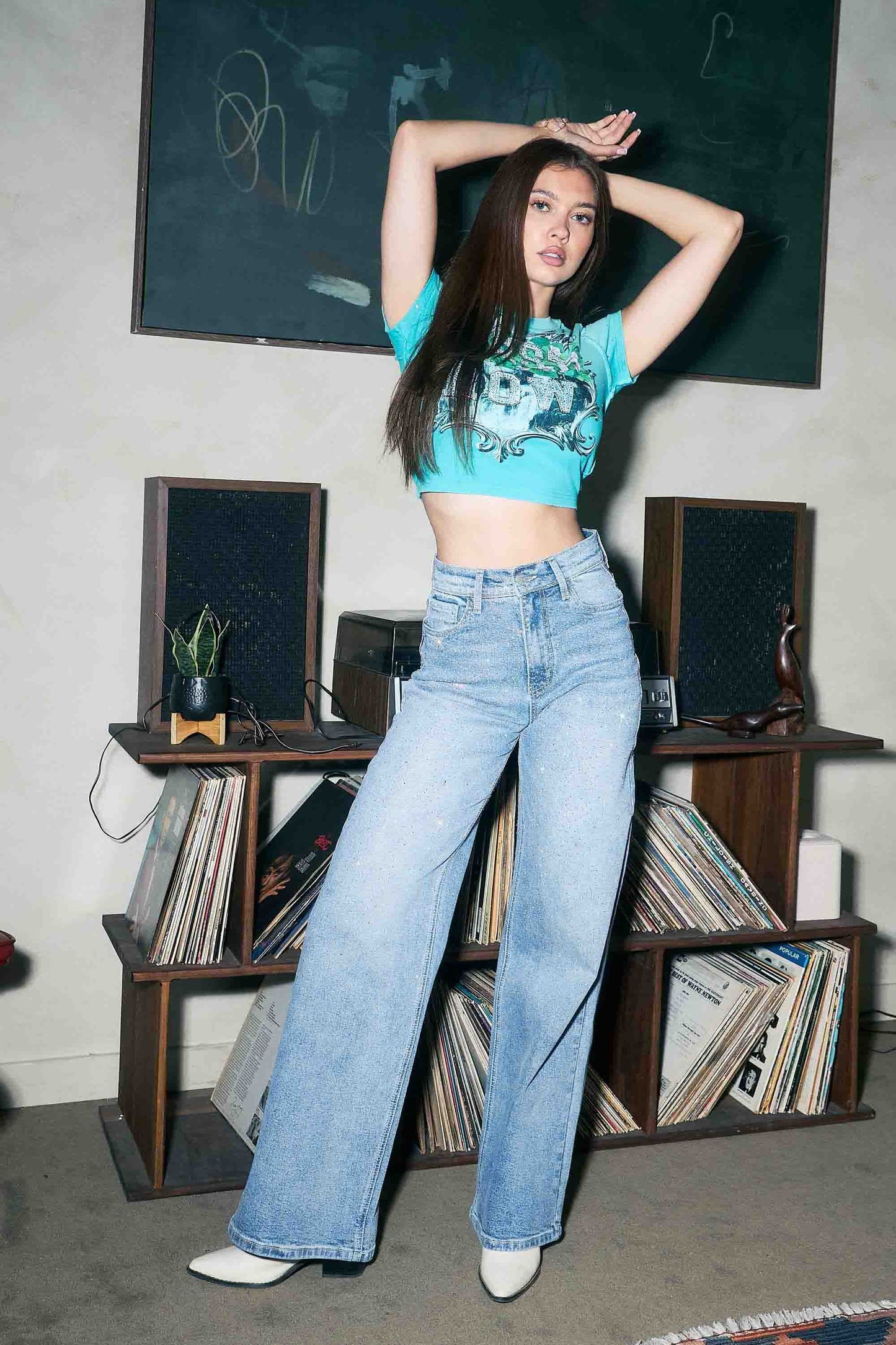 Rhinestone Wide Leg Denim