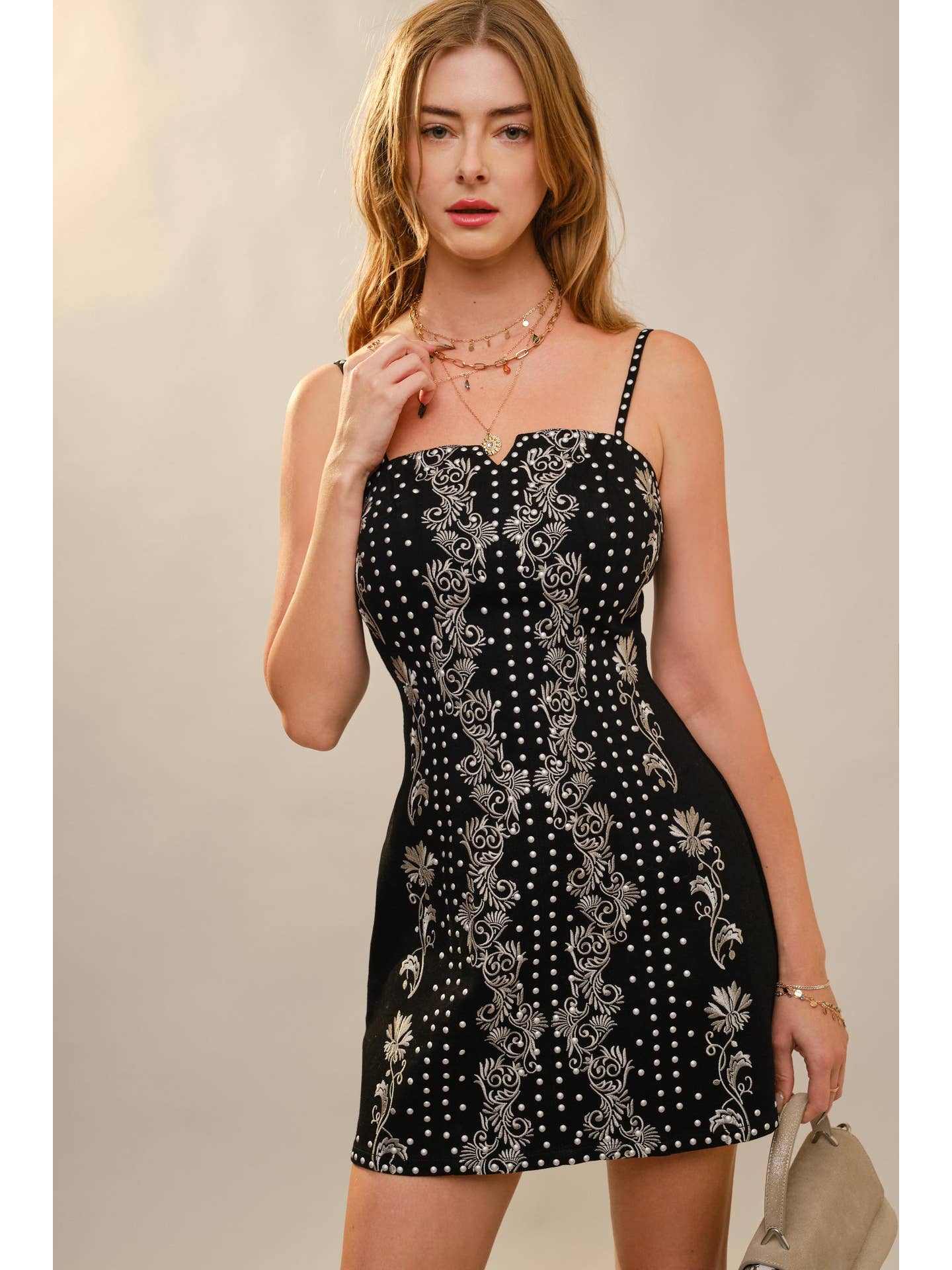 Black Denim Studded Mini Denim Dress