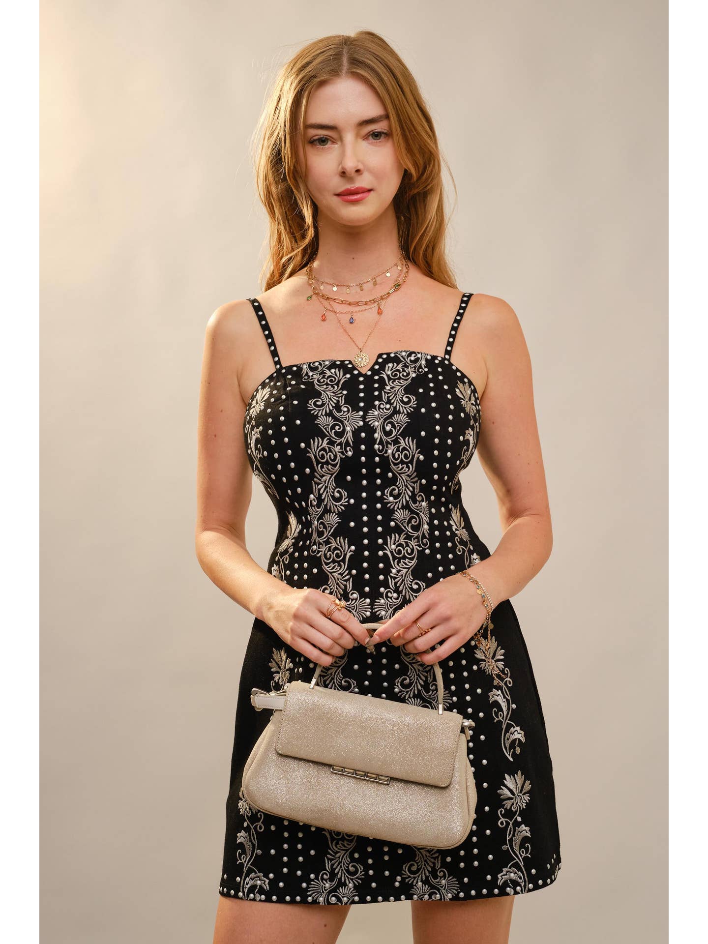 Black Denim Studded Mini Denim Dress