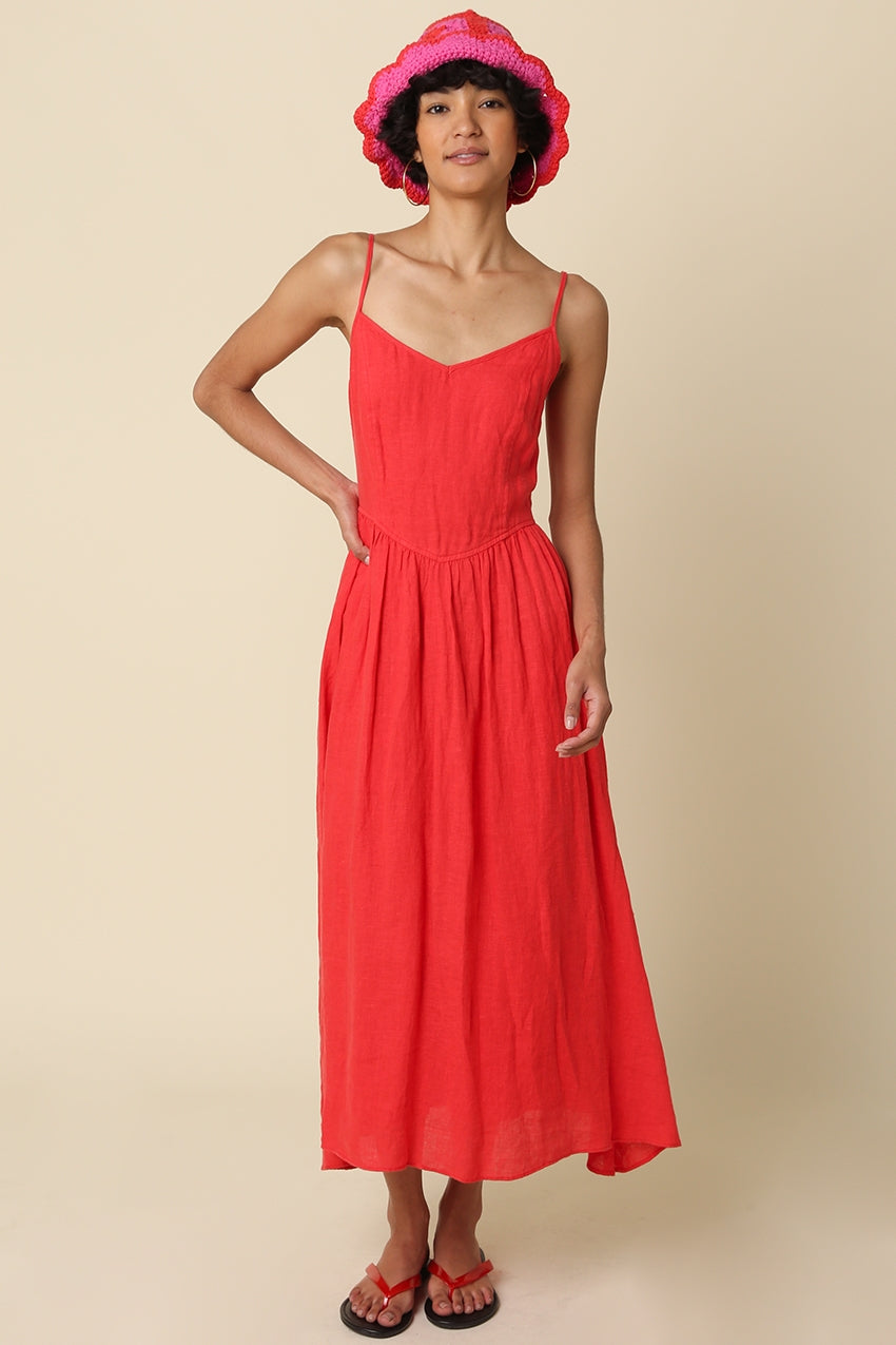 Red Jodi Linen Maxi Dress