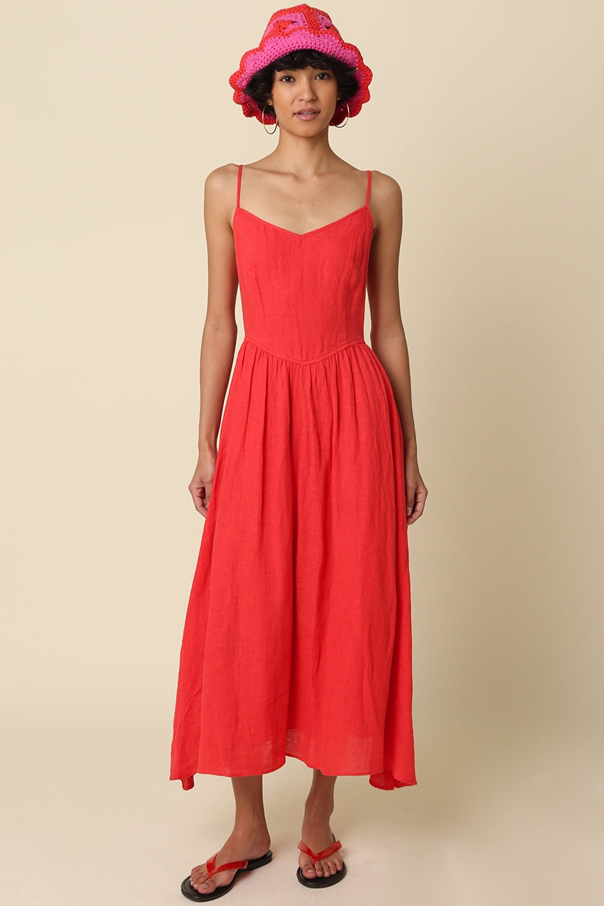 Red Jodi Linen Maxi Dress