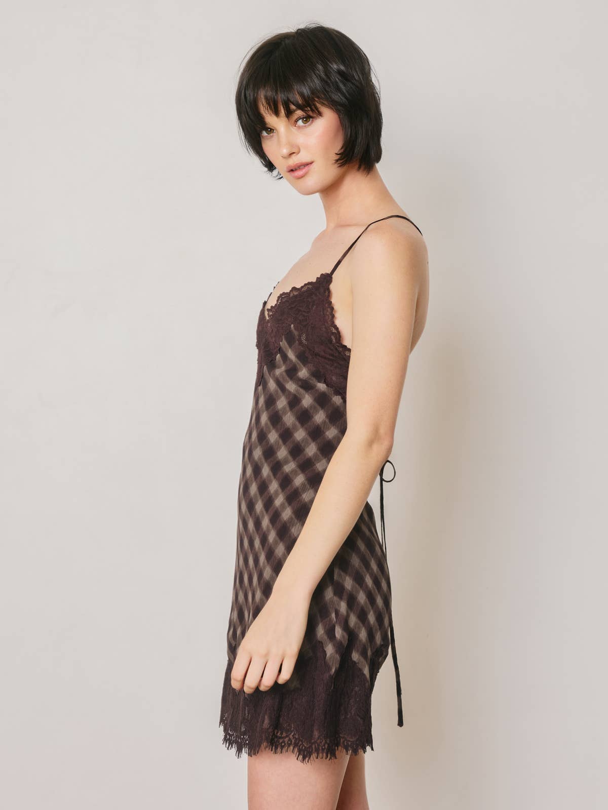Checkered Lace Slip Mini Dress