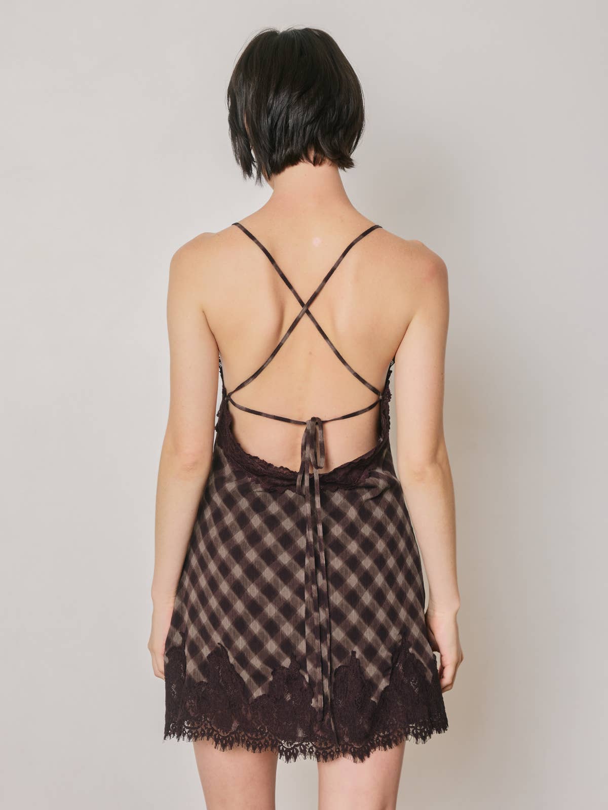 Checkered Lace Slip Mini Dress