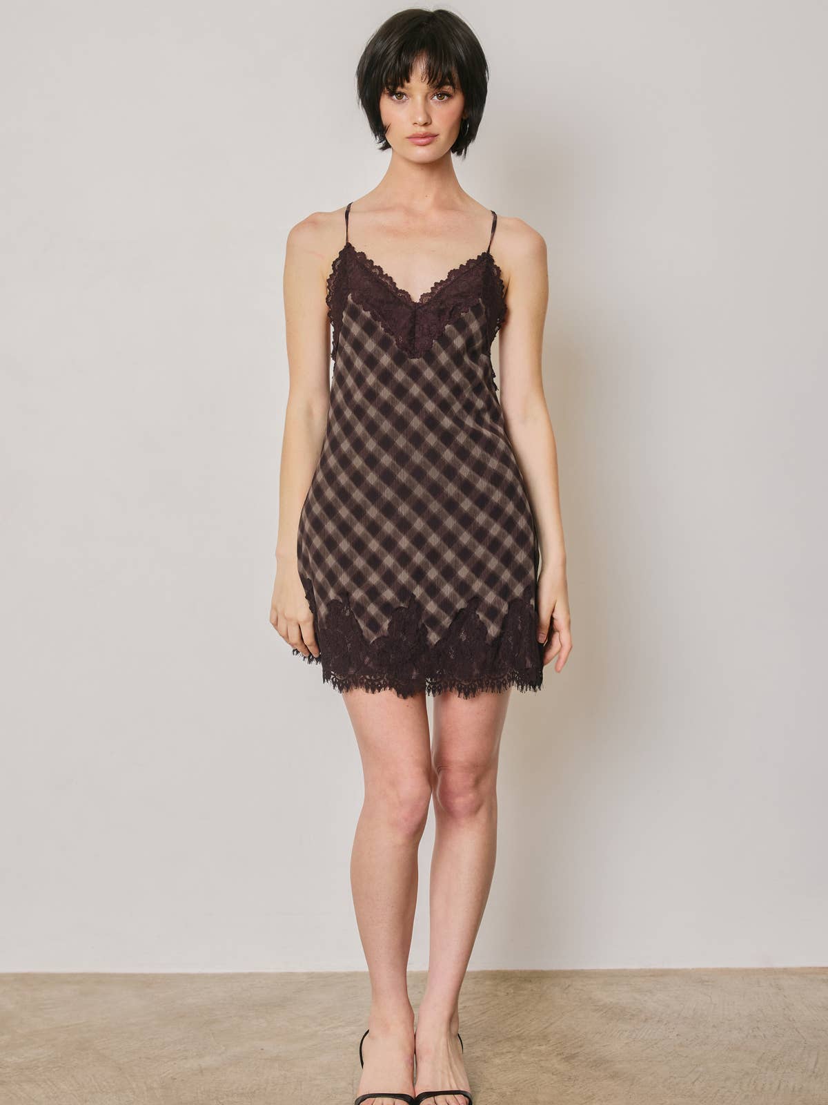 Checkered Lace Slip Mini Dress