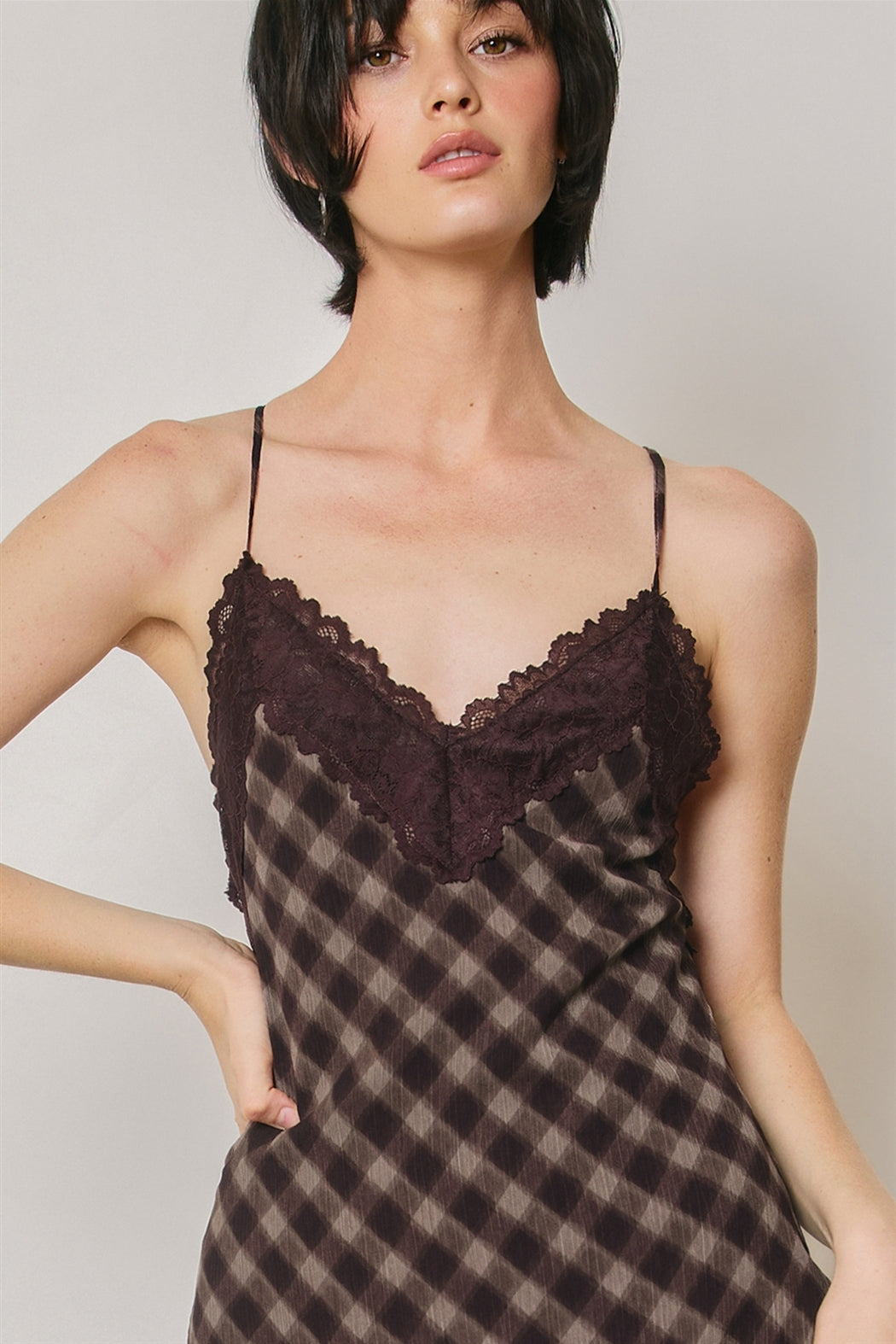 Checkered Lace Slip Mini Dress