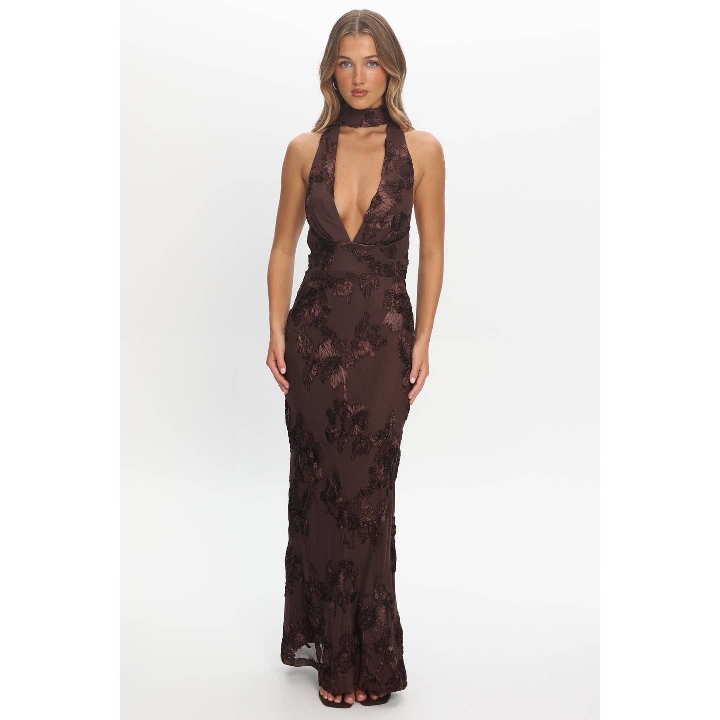 Halter Deep V-Neck Floral Maxi Dress