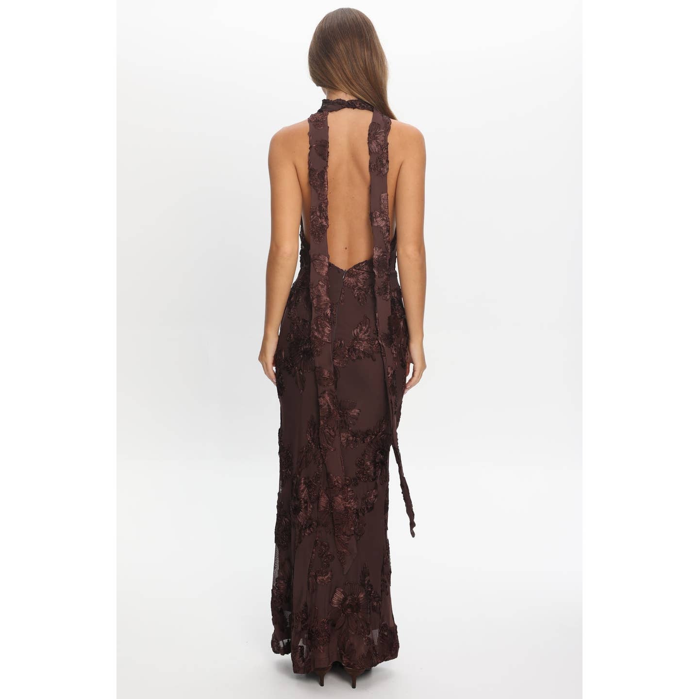 Halter Deep V-Neck Floral Maxi Dress
