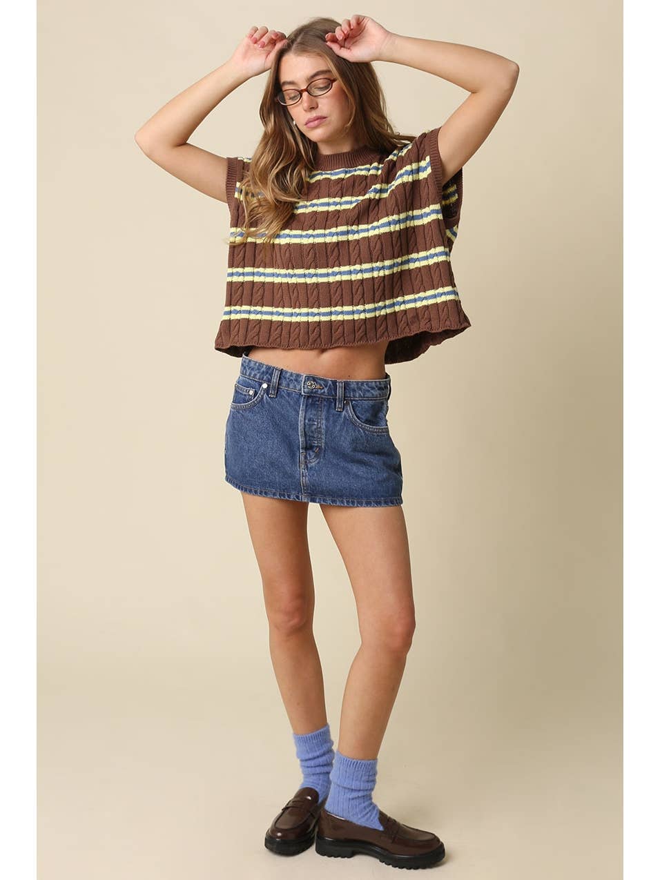 Brown Stripe Crop Knit Top