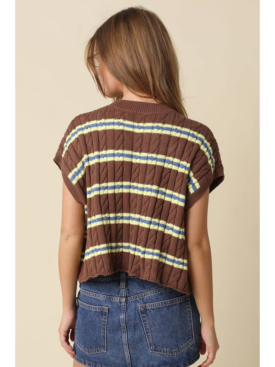 Brown Stripe Crop Knit Top