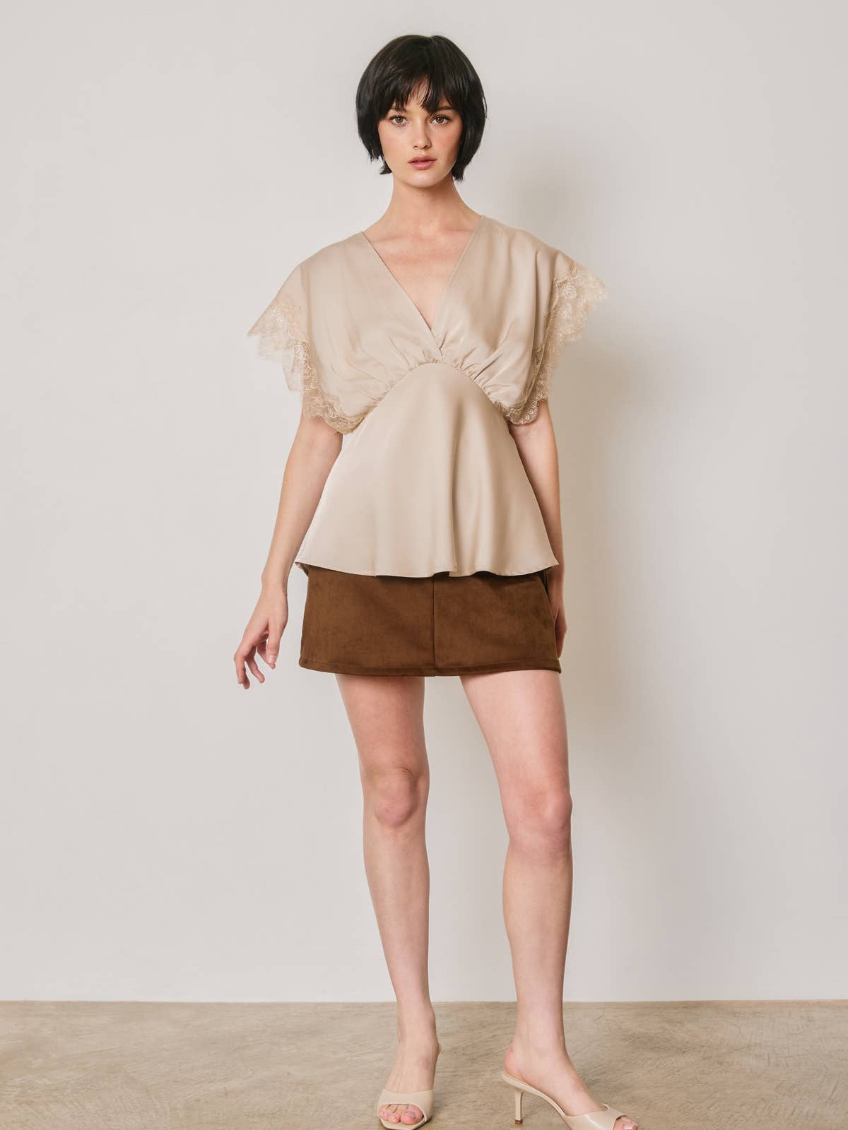 Satin & Lace V-Neck Blouse Top