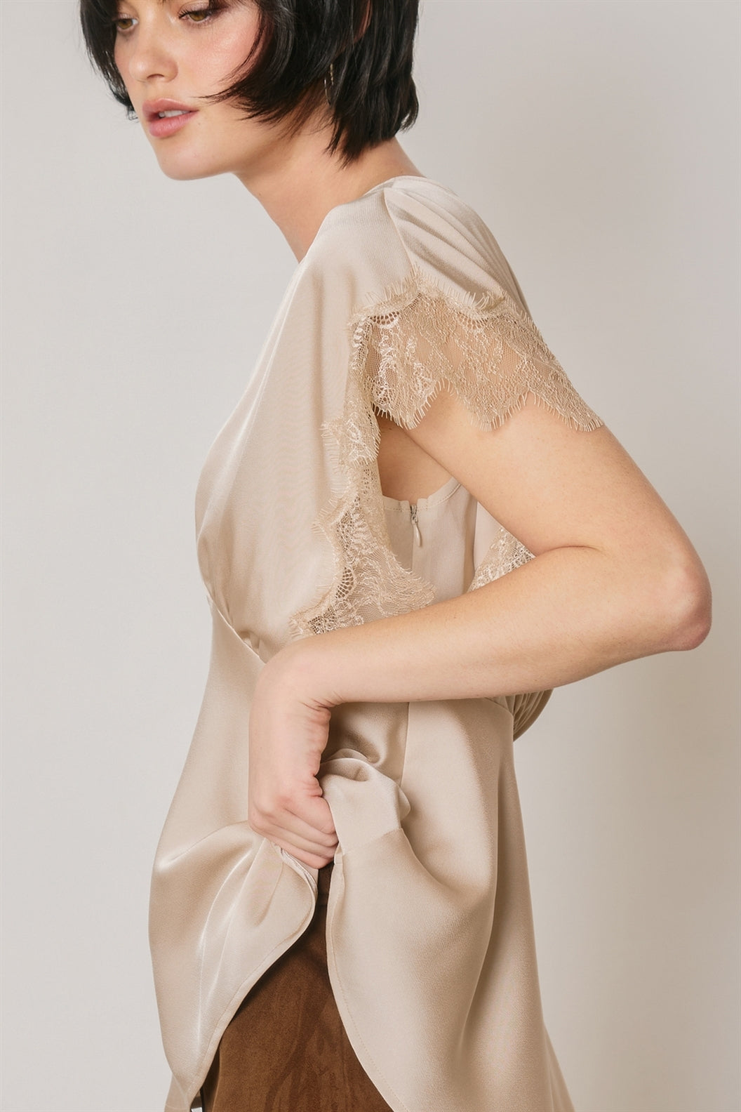 Satin & Lace V-Neck Blouse Top