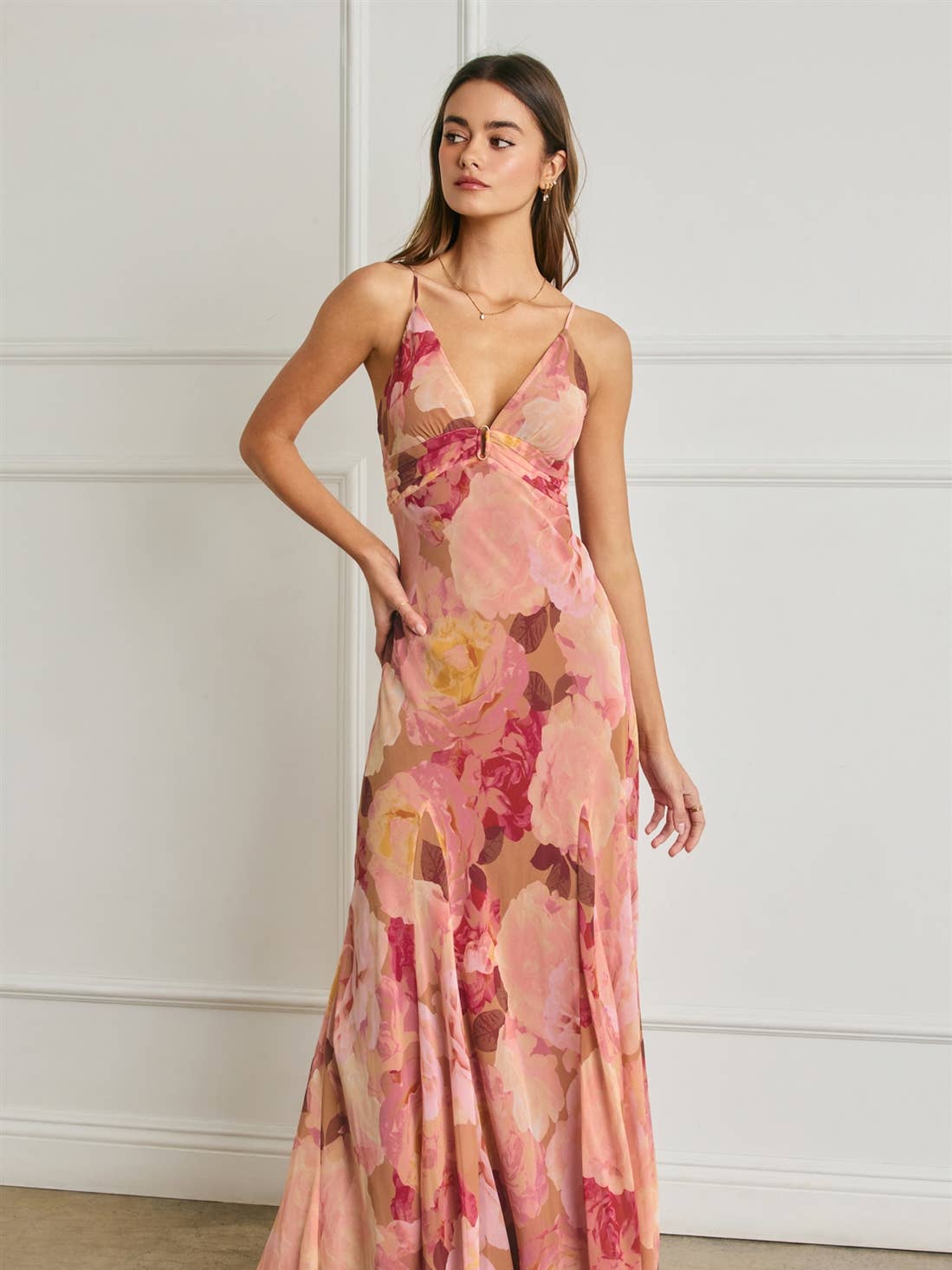 Romantic Floral Pink Maxi Dress