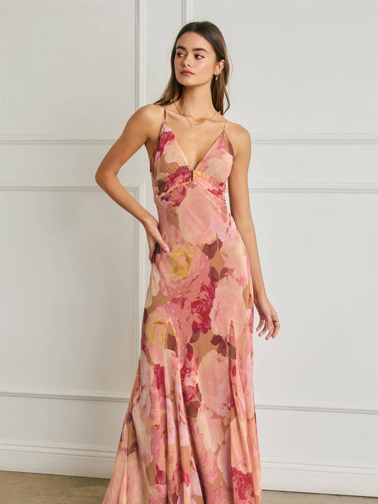 Romantic Floral Pink Maxi Dress