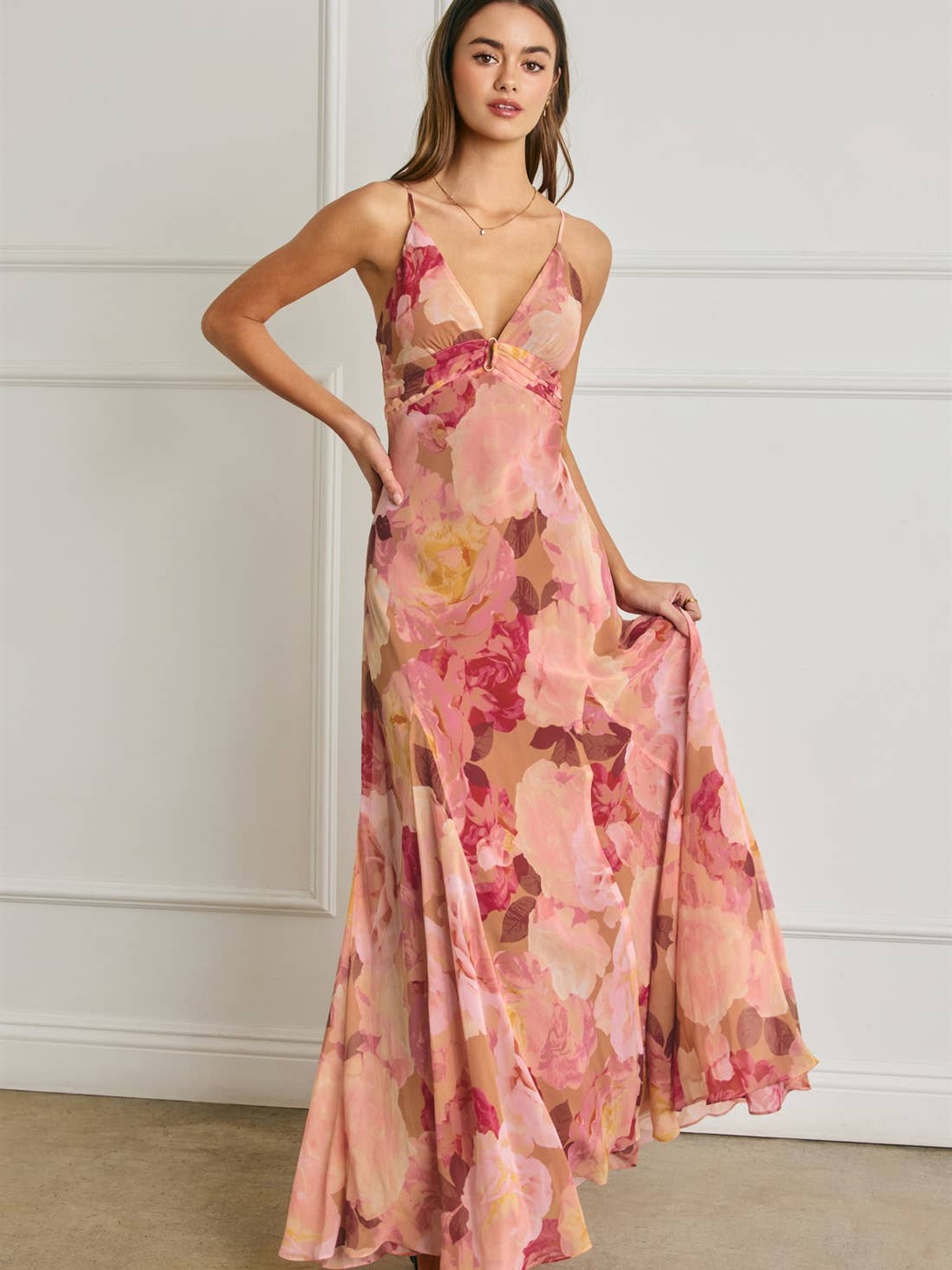 Romantic Floral Pink Maxi Dress