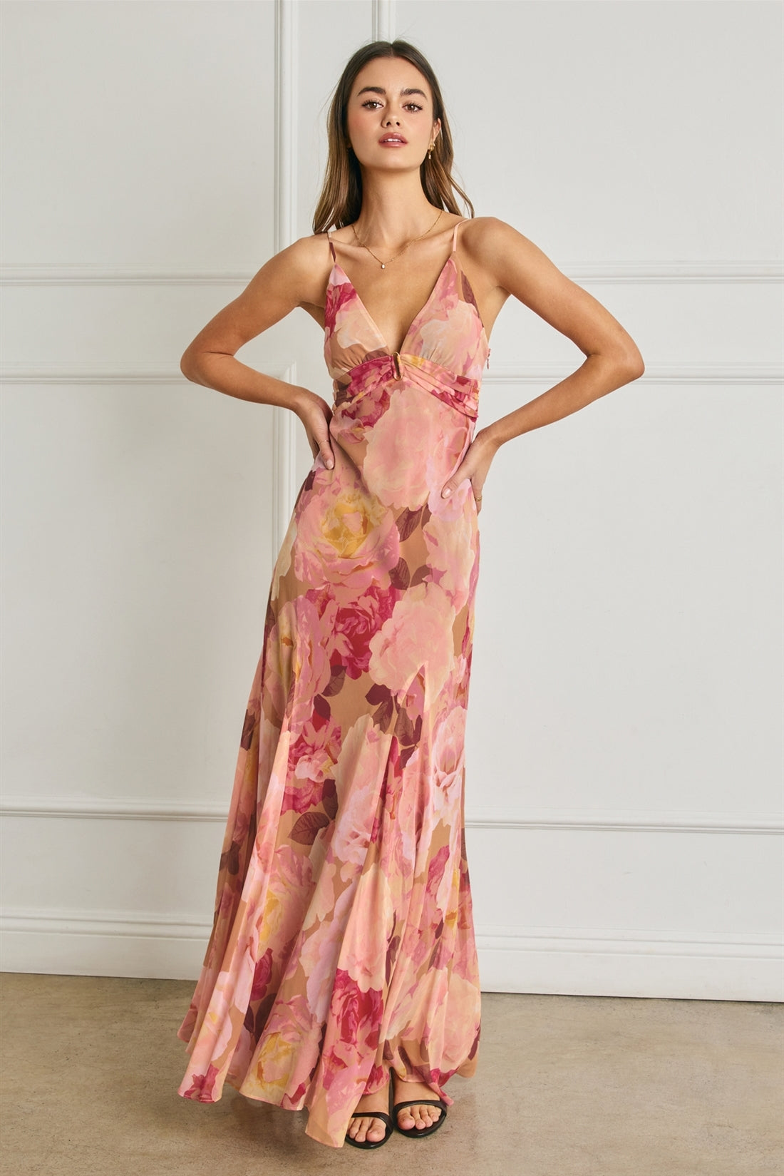 Romantic Floral Pink Maxi Dress