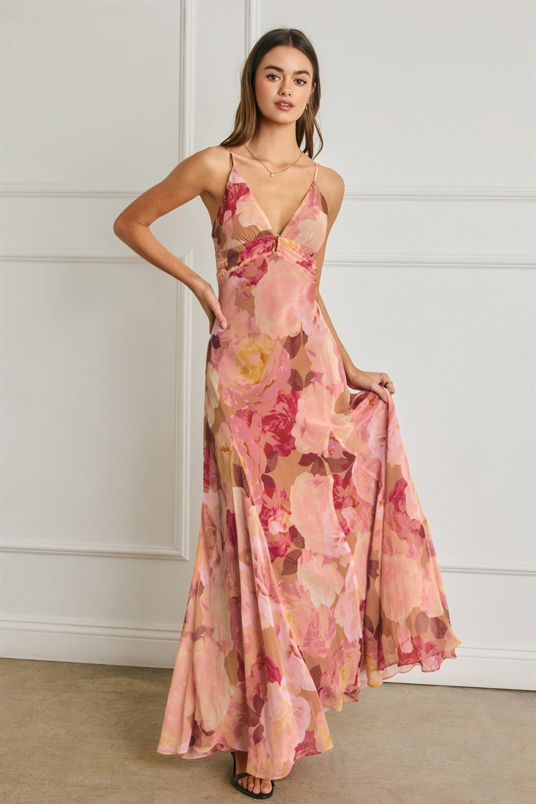 Romantic Floral Pink Maxi Dress