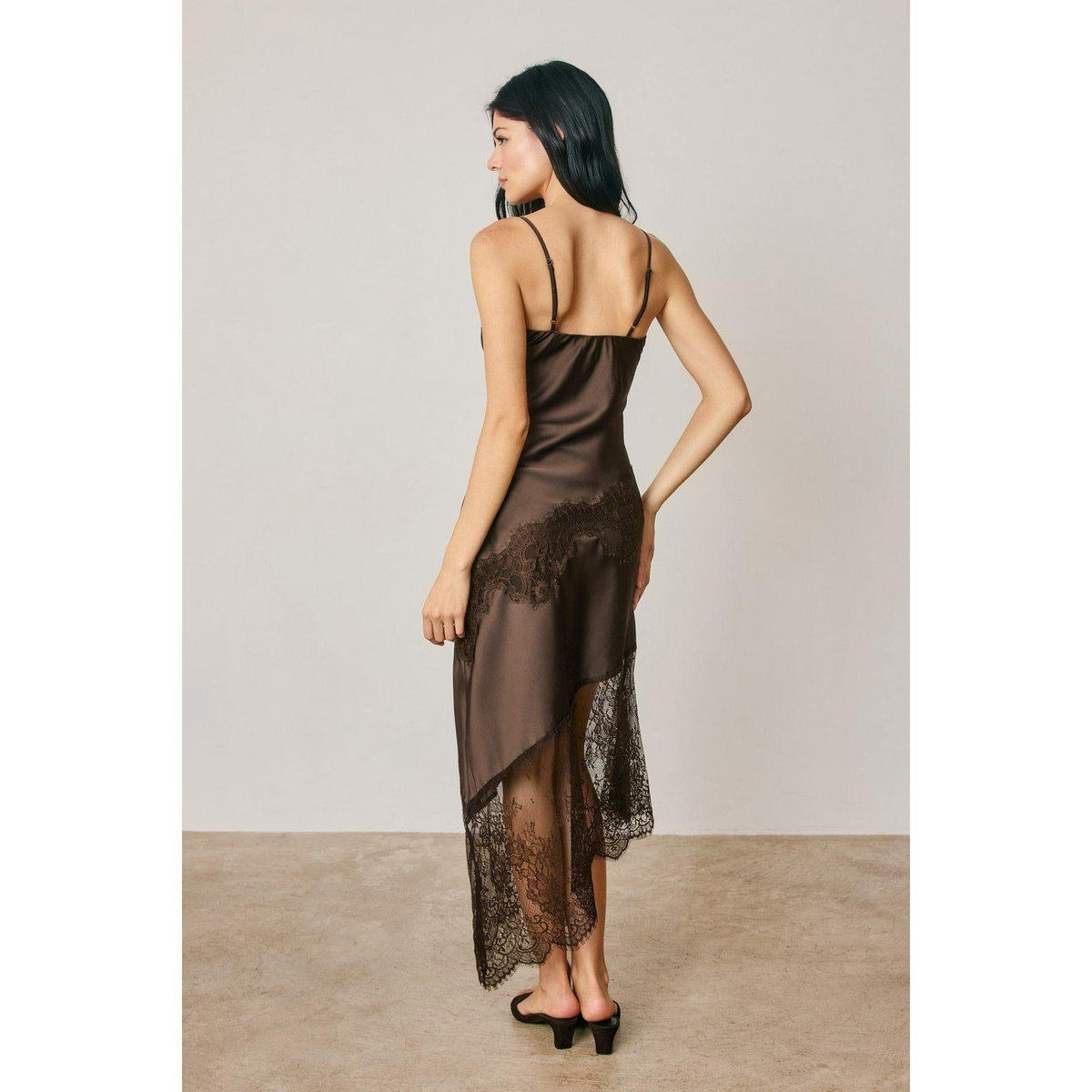 Dark Brown Lace Detail Midi Dress