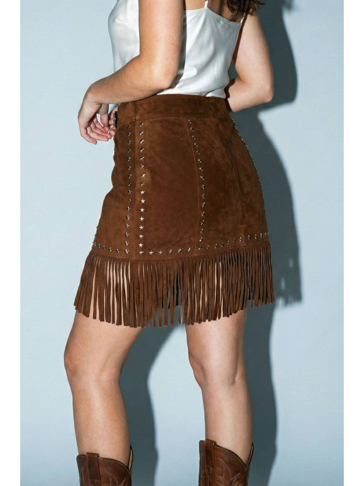 Suede Star Fringe Mini Skirt
