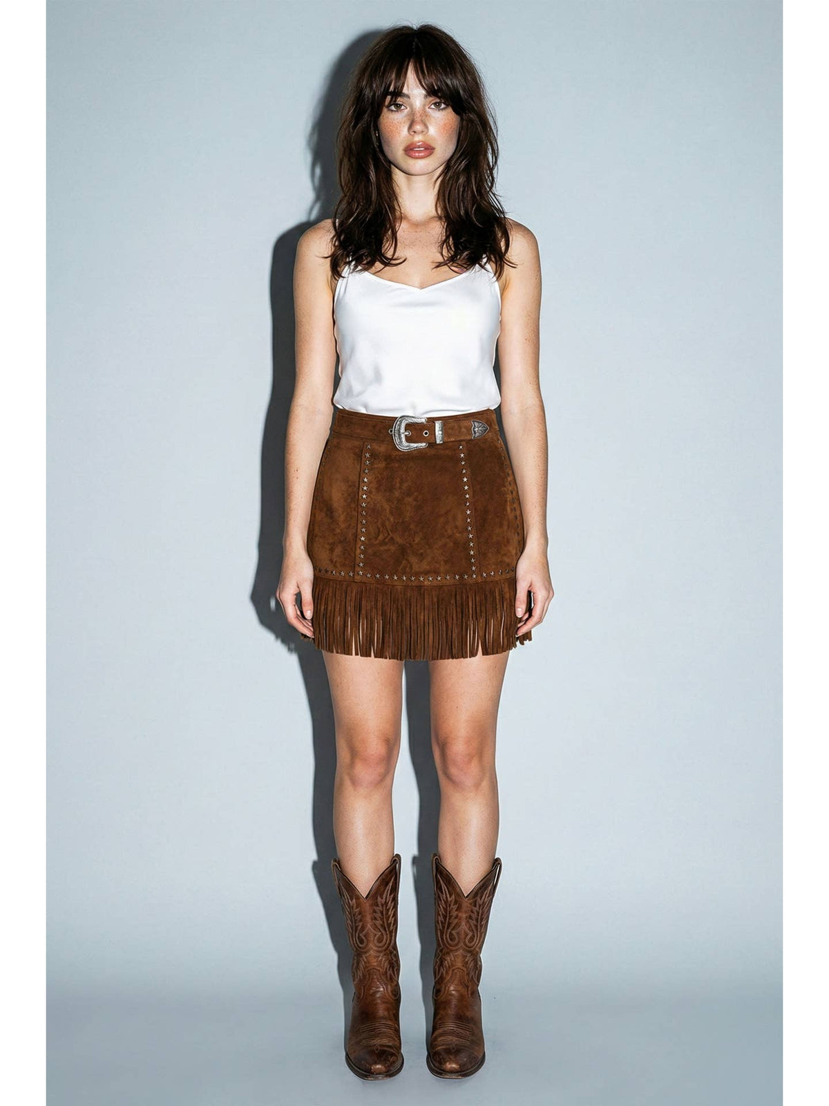 Suede Star Fringe Mini Skirt