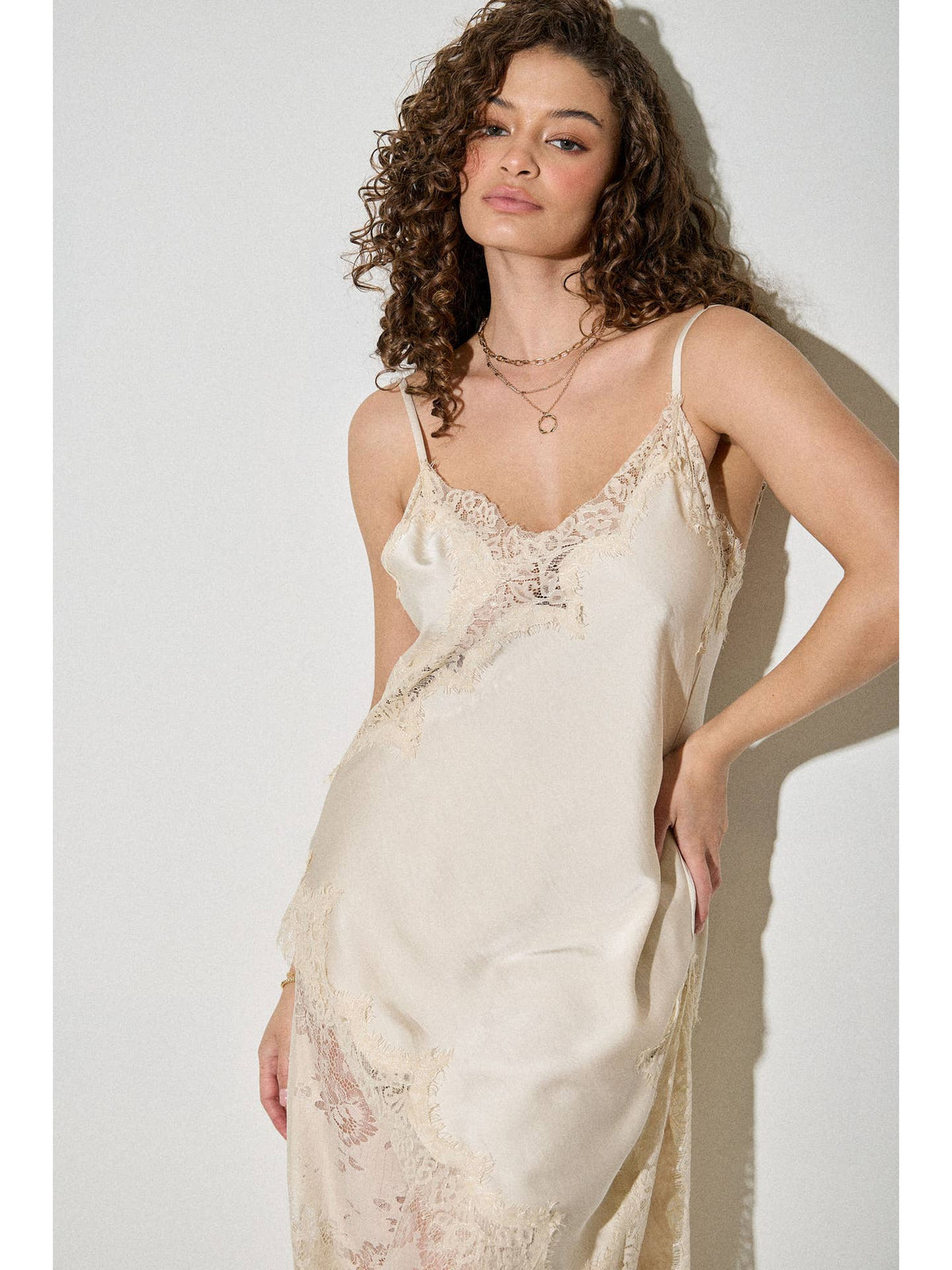 Satin Lace Trim Cami and Pants Set