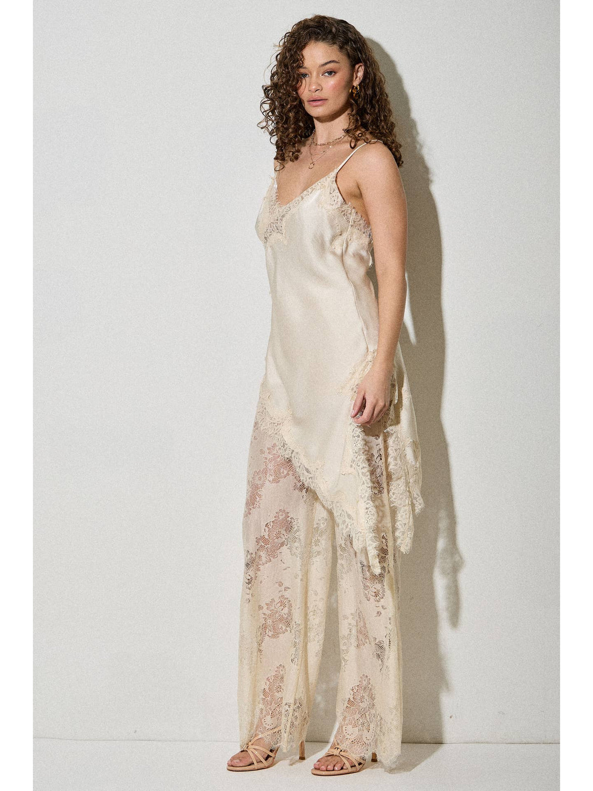 Satin Lace Trim Cami and Pants Set