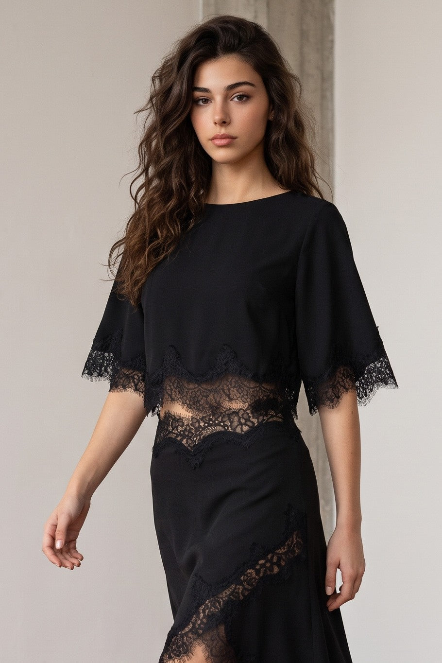 Lace Trim Cape Top