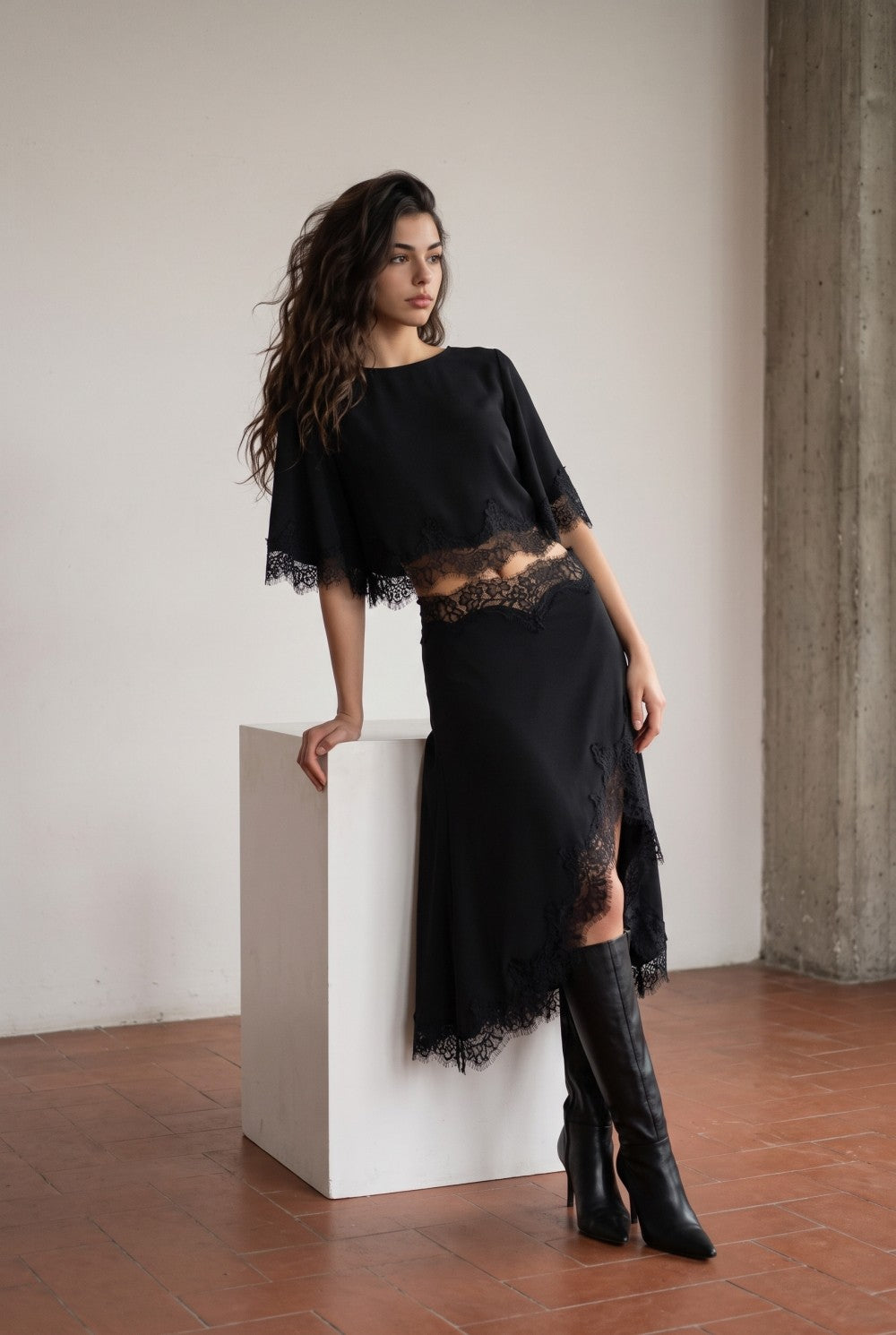 Lace Trim Cape Top