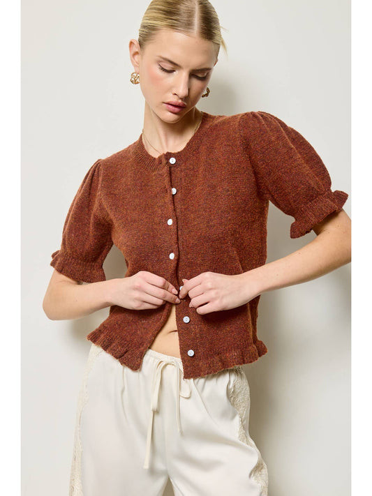 Puff Sleeve Button Cardigan