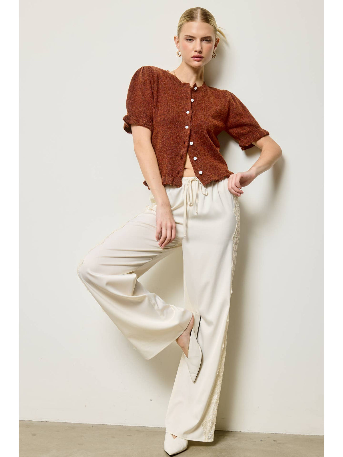 Puff Sleeve Button Cardigan
