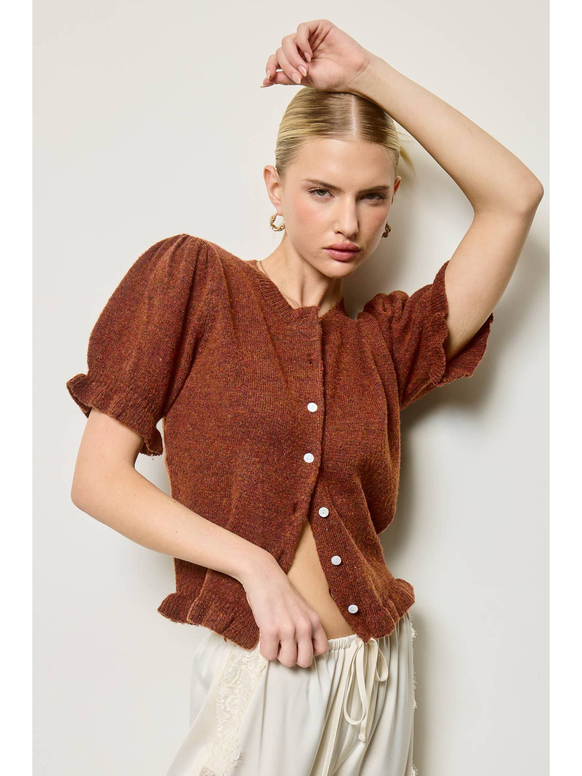 Puff Sleeve Button Cardigan