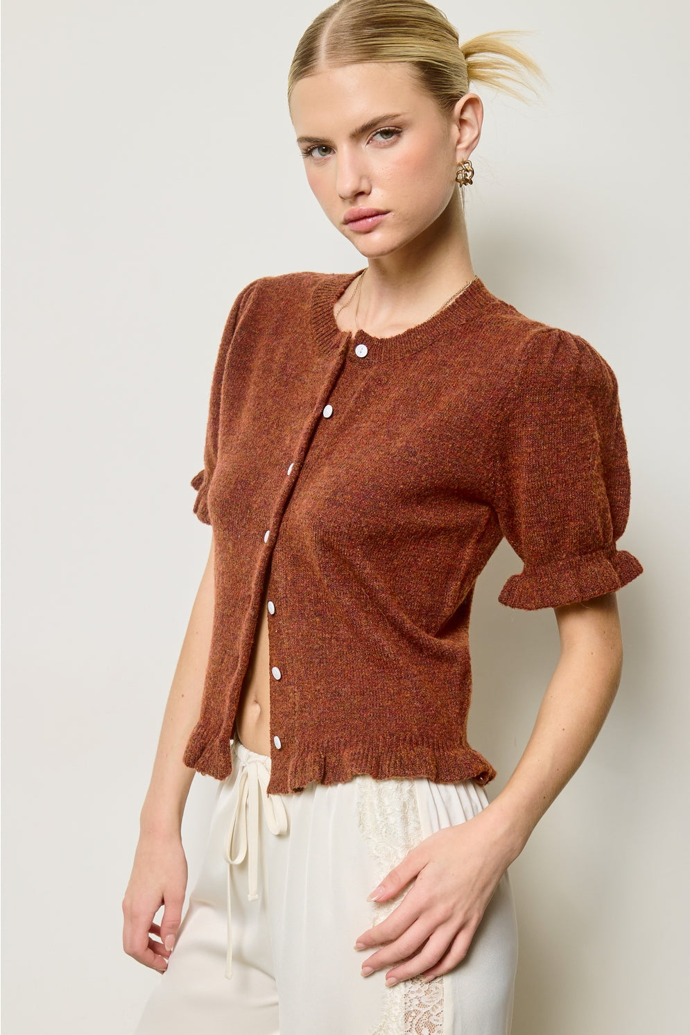 Puff Sleeve Button Cardigan