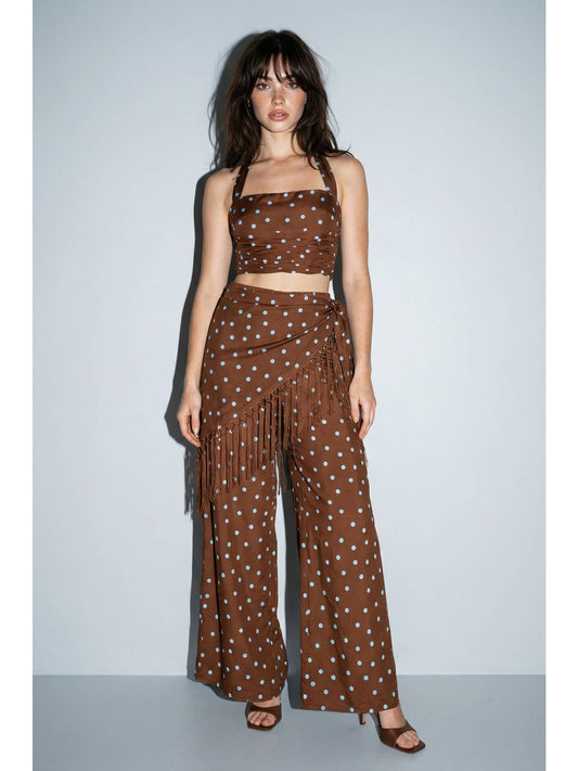 Polka Dot Halter Top & Fringe Pants Set
