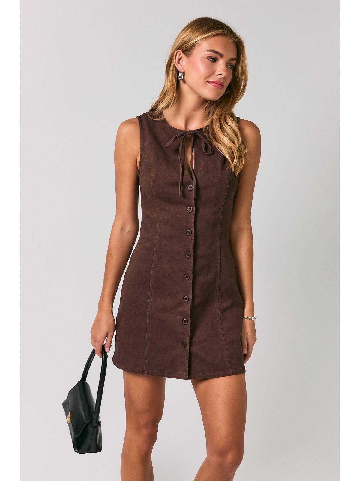 Keyhole Brown Denim  Mini Dress