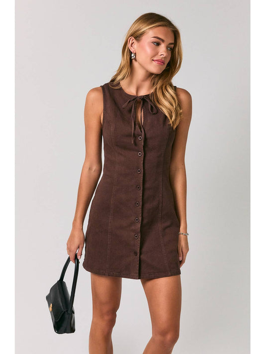 Keyhole Brown Denim  Mini Dress