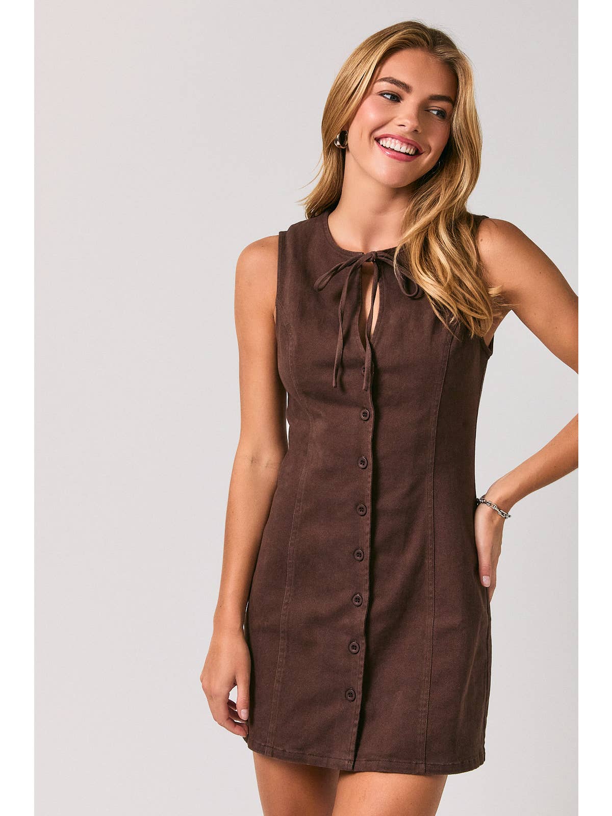 Keyhole Brown Denim  Mini Dress