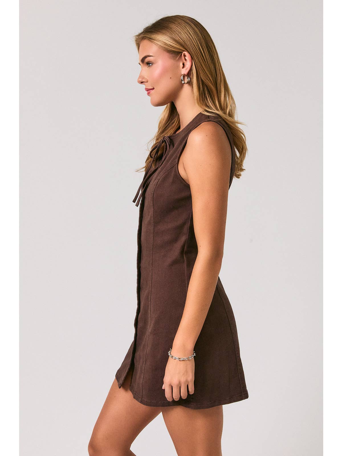 Keyhole Brown Denim  Mini Dress
