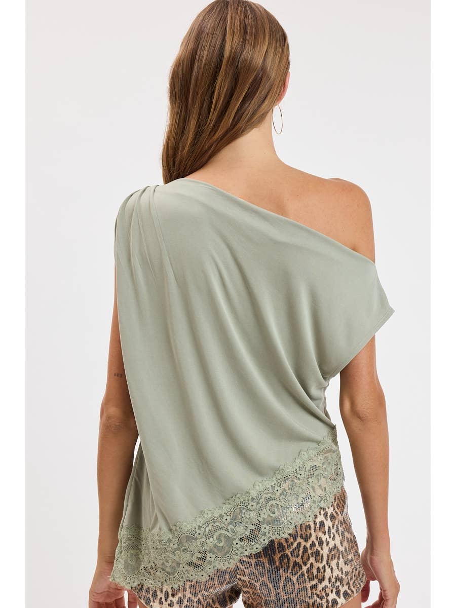 One Shoulder Lace Trim Top