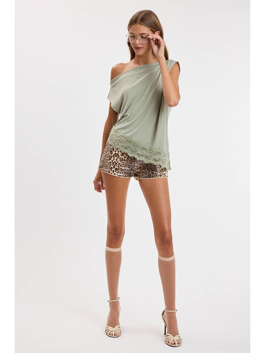 One Shoulder Lace Trim Top