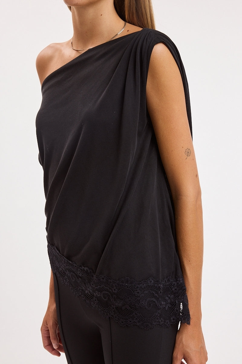 One Shoulder Lace Trim Top