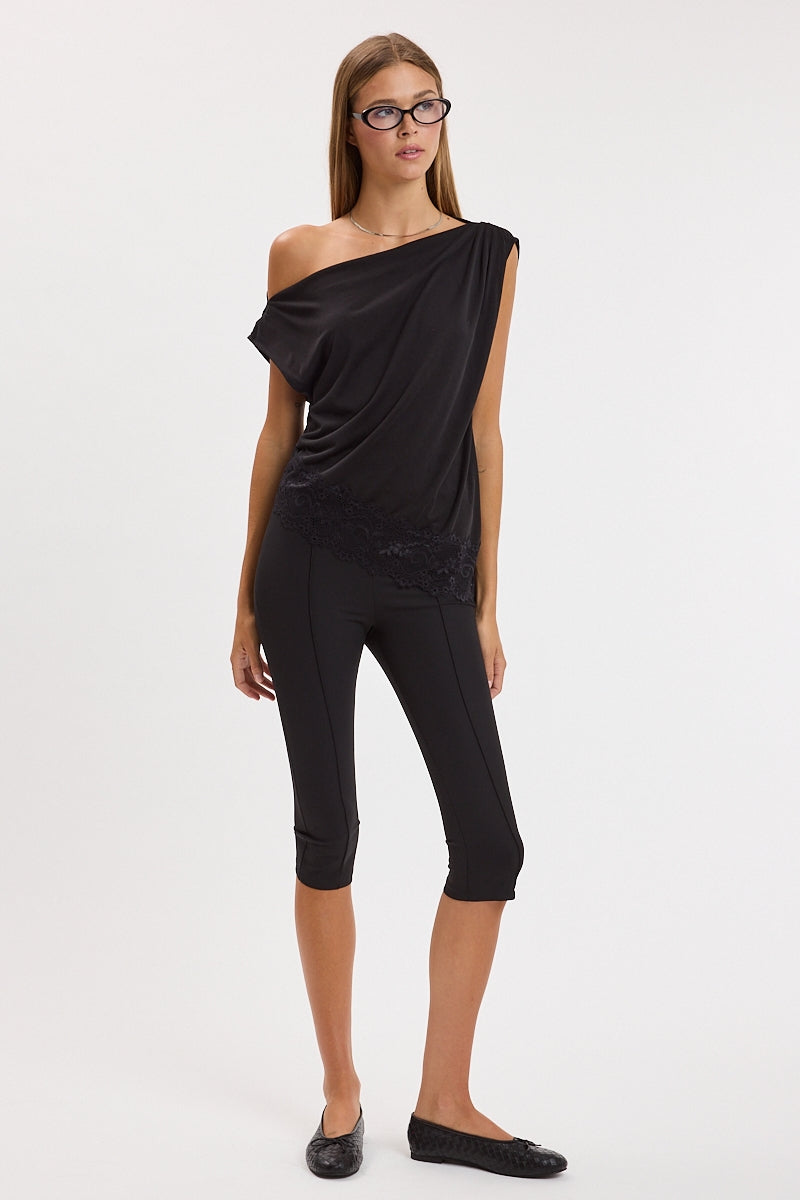 One Shoulder Lace Trim Top