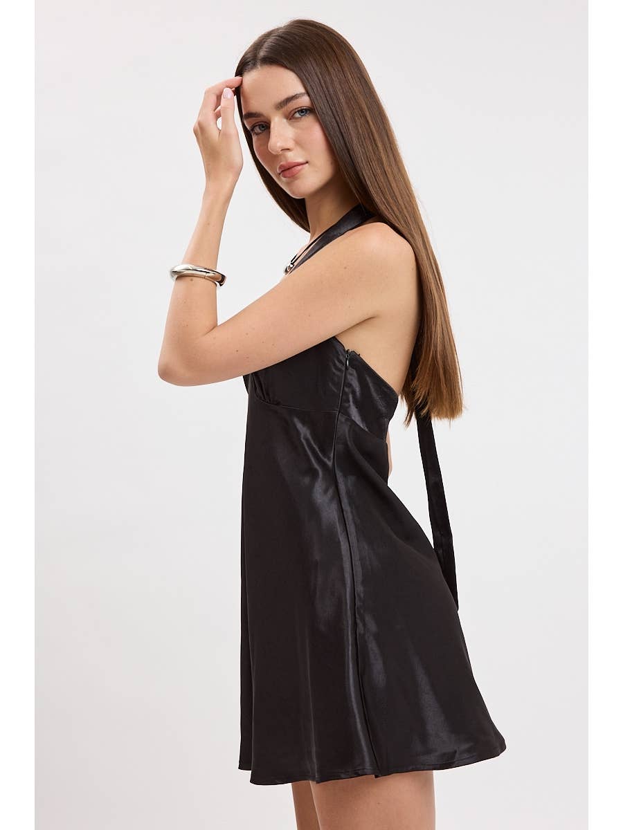 Halter Satin Mini Dress