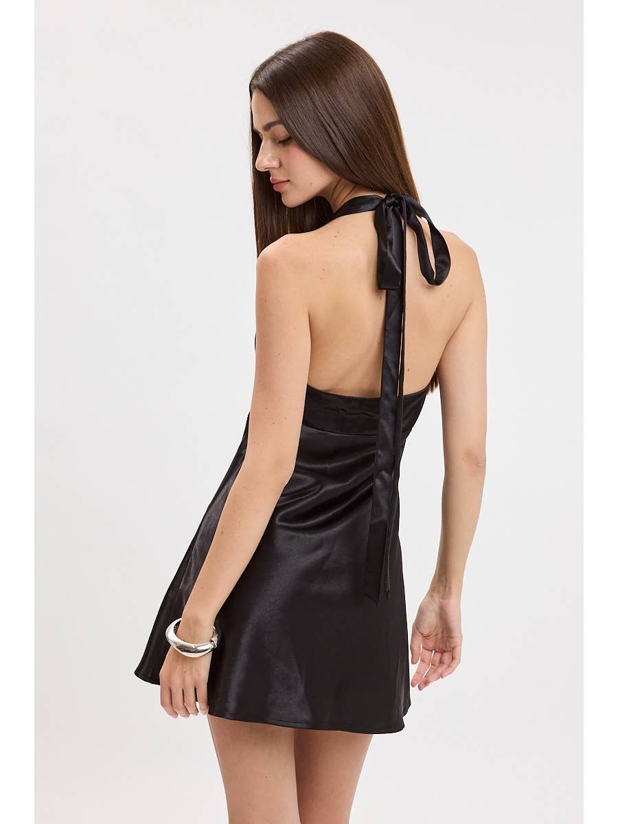 Halter Satin Mini Dress