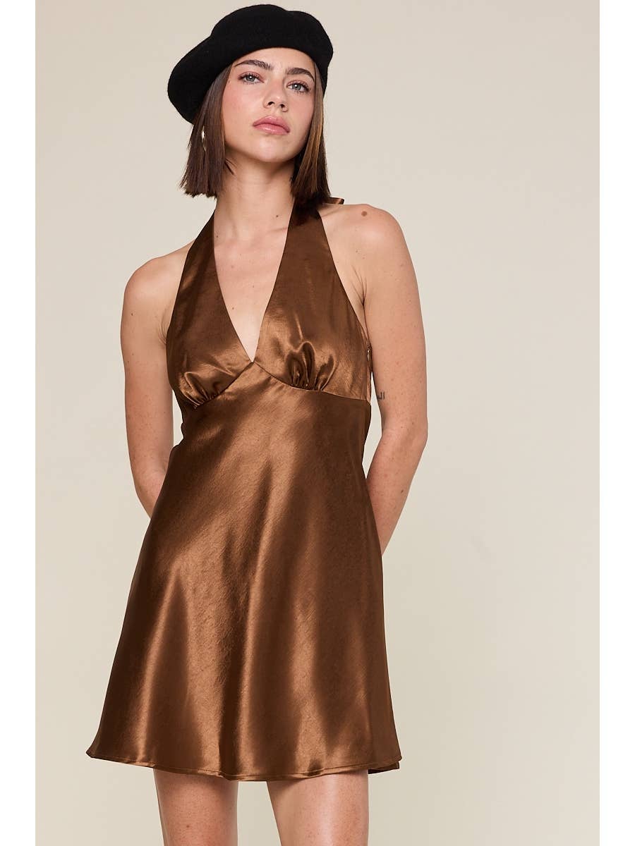 Halter Satin Mini Dress