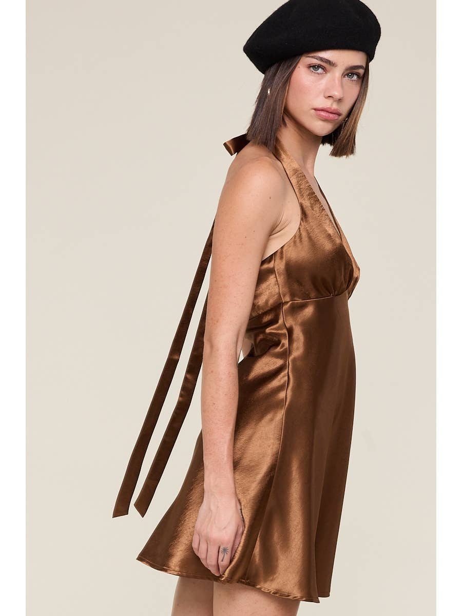 Halter Satin Mini Dress