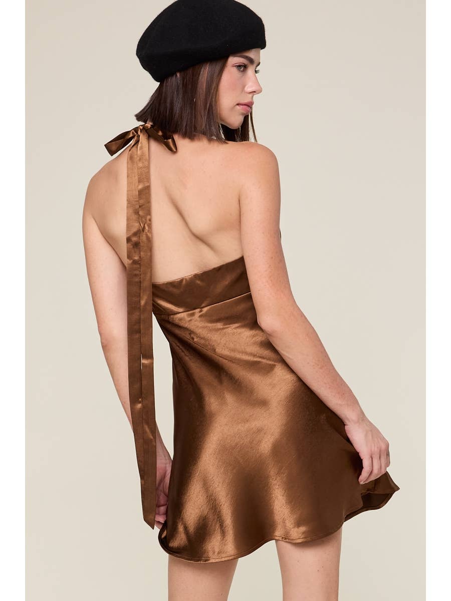 Halter Satin Mini Dress