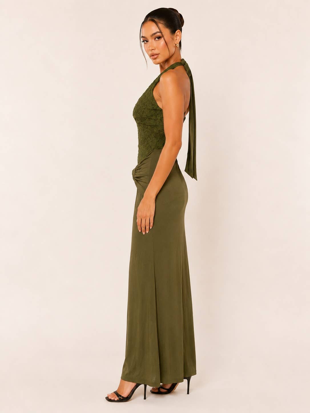 Olive Lace Halter Maxi Dress