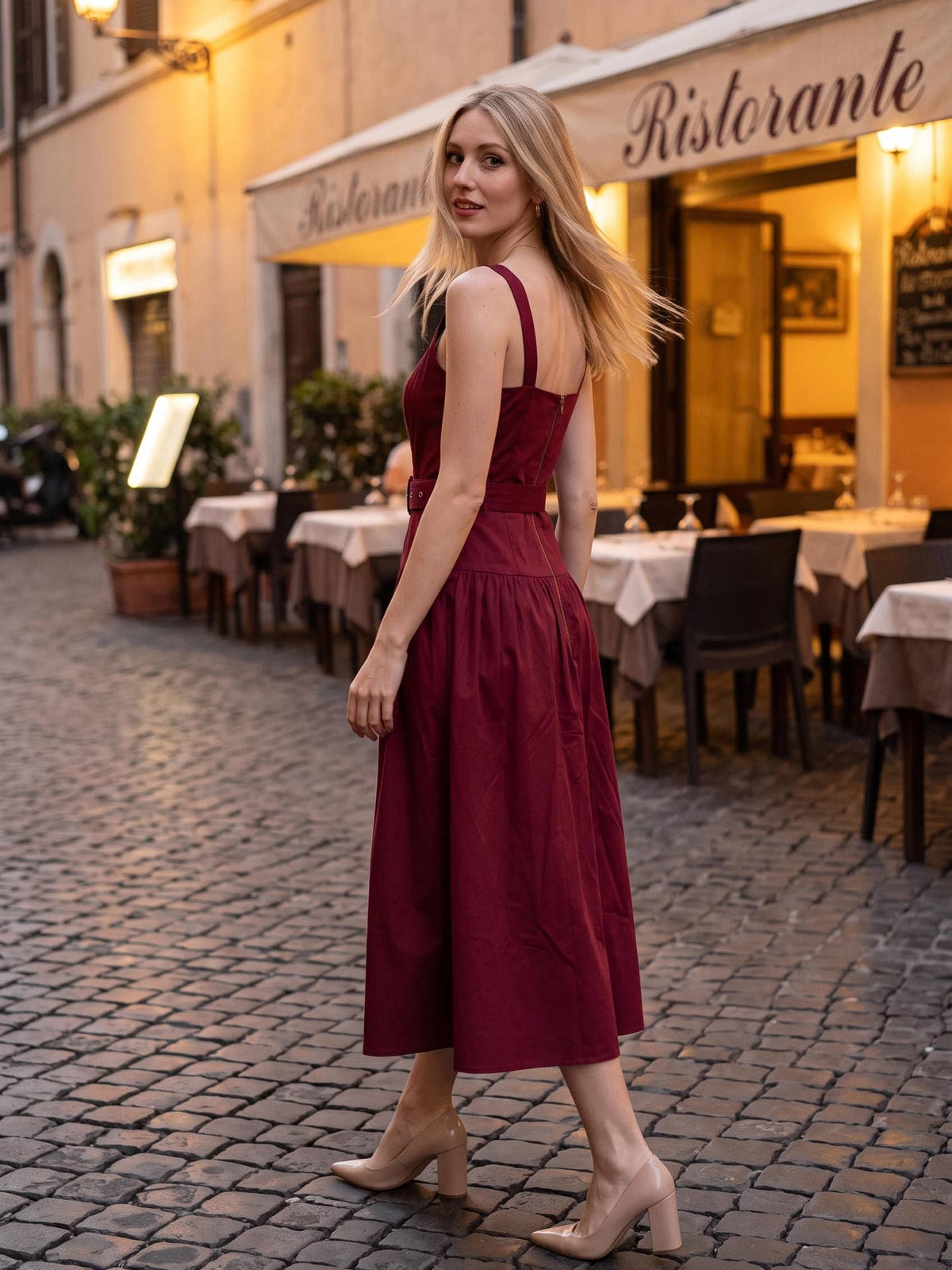 Belted Zip Front Midi Dress