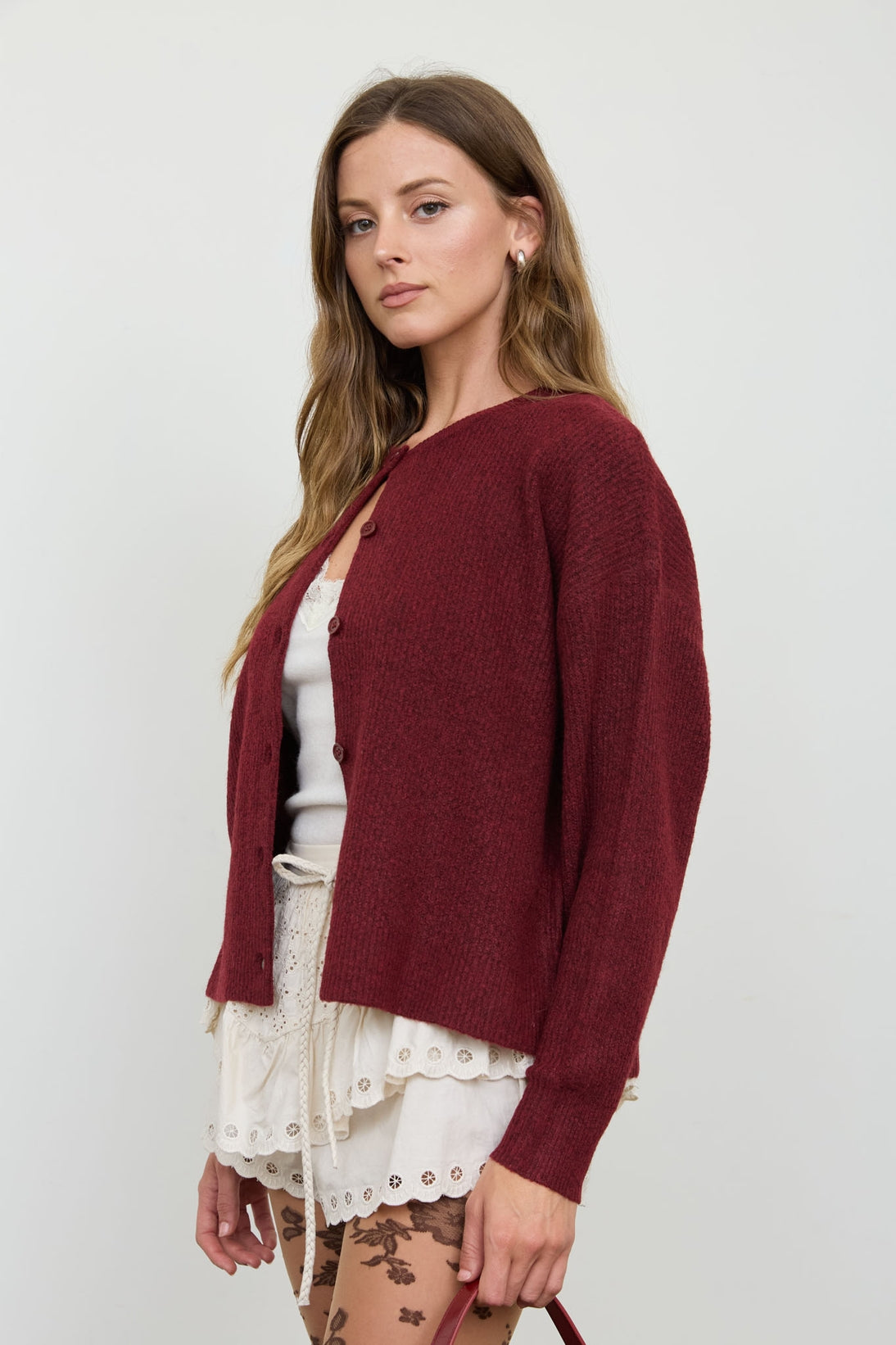 Round Neck Ribbed Knit Cardigan